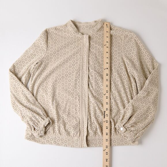 Zara Womens Sz M Beige Faux Suede Eyelet Bomber Jacket Full Zip Lightweight - Picture 3 of 8